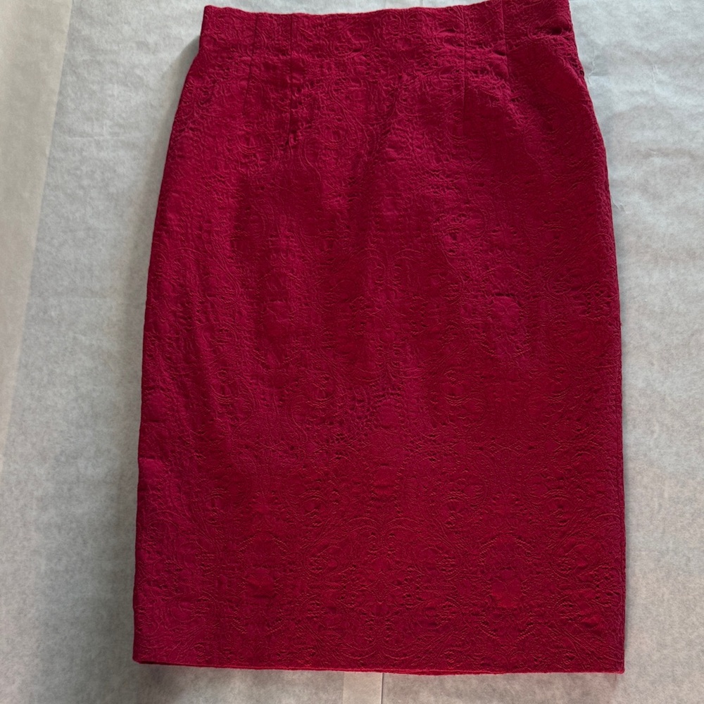 Robell red stretch body con midi skirt in lace look textured fabric